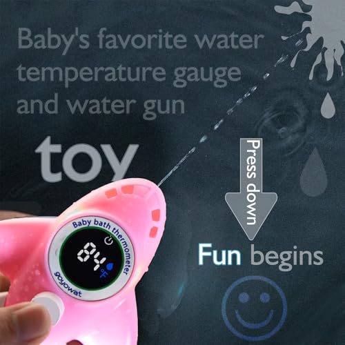 Image of Baby Bathtub Thermometer with LED Display Screen+Pink Airplane toy-2-in-1 | Color Coded Alarm (Cold /Comfortable /hot) Bath Temperature Monitor, Adorable Floating Toys for Infants, Essential for Babies