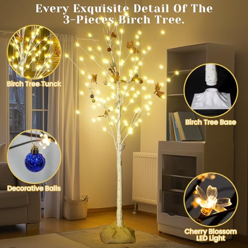 AWQM Lighted Birch Tree for Christmas Decor, Pack of 3 Prelit Christmas Tree 4ft 5ft 6ft, Warm White Christmas Tree for Indoor Christmas Decorations. (White) - Image 5