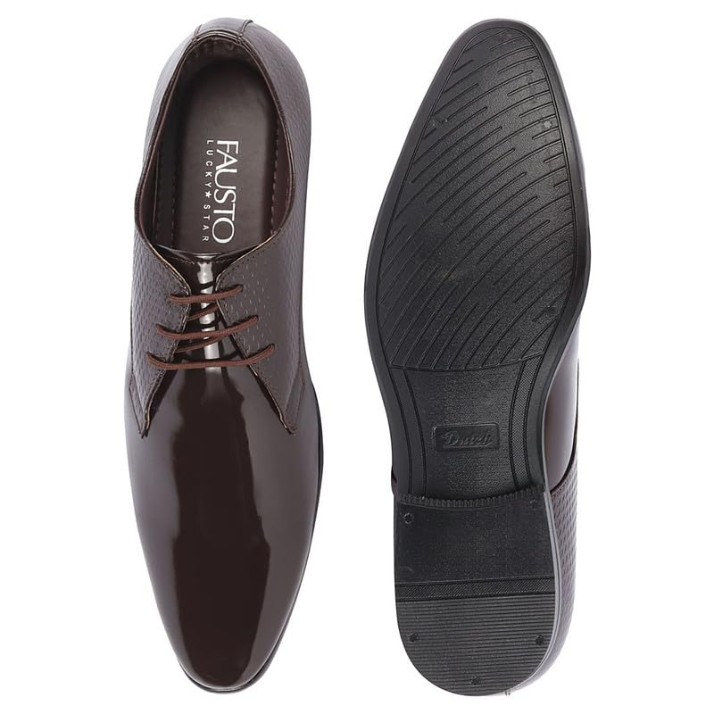 Image of FAUSTO Men's Patent Leather Shine Textured Pointed Toe Party Wedding Lace Up Derby Shoes