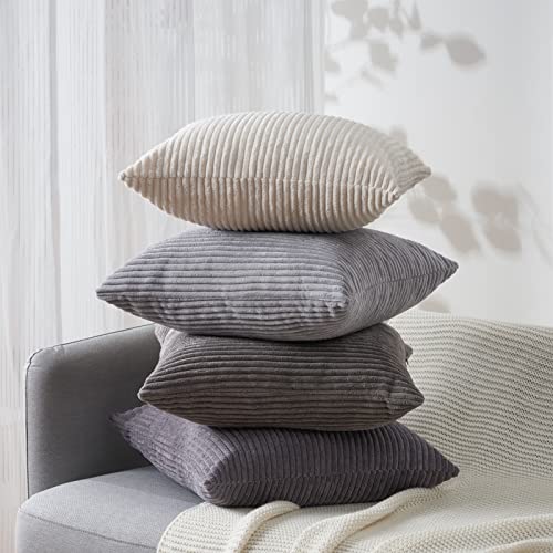 Image of Topfinel Euro Shams Decorative Throw Pillows Covers for Bedroom,Large Cream Grey Fluffy Corduroy Western Home Decor Cushion Cases,Soft Neutral Gray Shams Set of 4 26x26 Inch