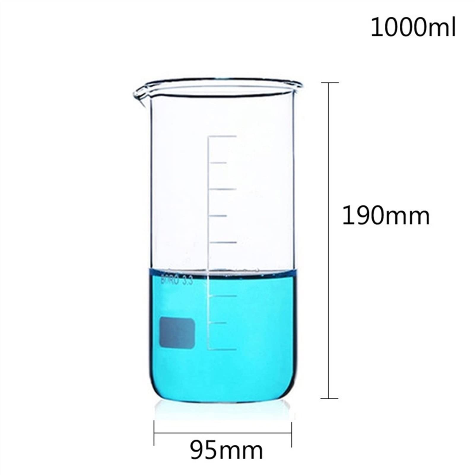 Vaso de precipitados de Vidrio de 1000 ml con graduación, Forma Alta, Vidrio de borosilicato, Resistente a Altas temperaturas, Paquete de 2 (Capacidad: 1000 ml) (Transparente 1000 ml)