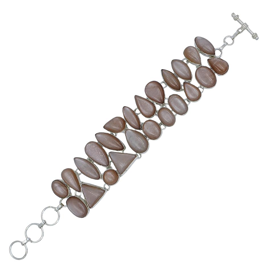 Bracelet femme fait main plaqué argent et pierre de lune pêche, une idée cadeau unique