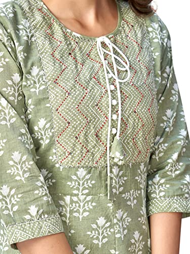 Image of Vbuyz Women's Printed & Handwork Anarkali Cotton Kurta with Pant & Dupatta | Kurta Set For Women | Suit Set For Women | Kurti Dress Set | Cotton Fabric Set