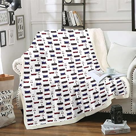 Cartoon Trains Throw Blanket for Child Boys,Throw Kids Machinery Decor Trucks Sherpa Plush Blanket Cartoon Tractors Cars Fleece Blanket Traffic Light Steam Engine Train Flannel Blanket Cozy Soft Cover