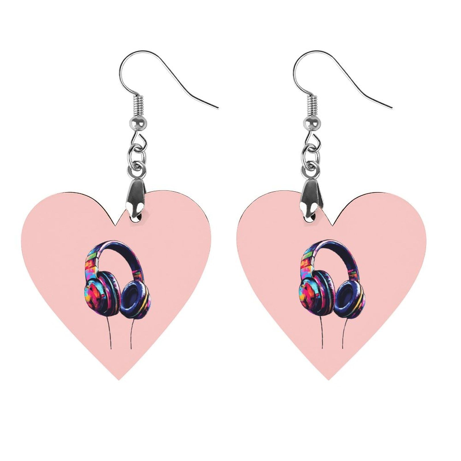 Graffiti Headphones Classic Wooden Earrings Featherlight Artistic Pendant Earring Hooks Vintage Jewelry for Women