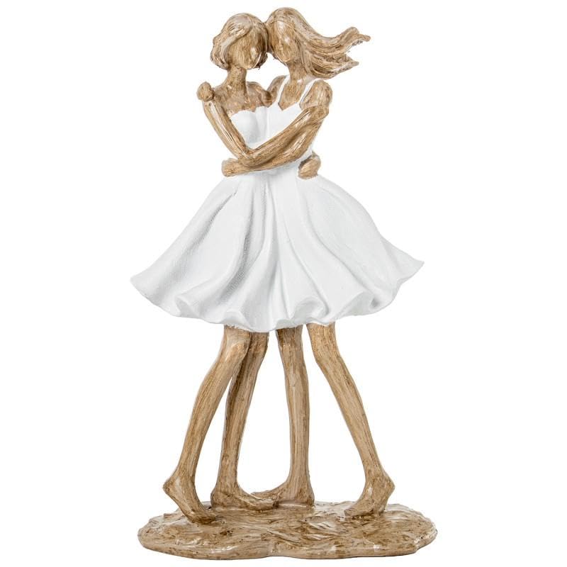 DRW Figurine d'amis en résine Blanche et Beige 14 x 7,5 x 25 cm