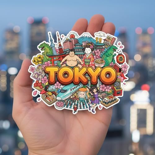Image of Souvenir Fridge Magnet | 4x3 Inch Collectible Travel Decor | Strong & Durable Refrigerator Magnet with Iconic Landmarks for Travelers (Tokyo)