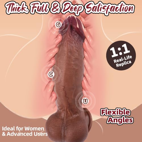 Image of 8INCH Thick Curved Huge Dildo for Women, Dual-Density Realistic Silicone Adult Sex Toy with Full-Belly Shape & Strong Suction Cup for Solo or Strap-On Play