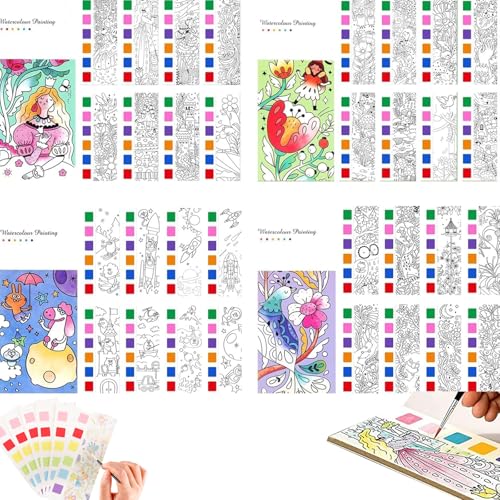 Mini Paint Pad, Mini Paint Pads, Watercolor Paint Pad, Pocket Watercolor Painting Book, Water Color Paint Set Arts, Travel Paint Watercolor Coloring Book Set for Adults, Boys and Girls (4PCS)