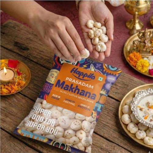 Image of Happilo Premium Plain Prasadam Makhana 200g, Fit for Fasting, Lotus Seed Pop /Gorgon Nut Puffed Kernels, Hand-Picked