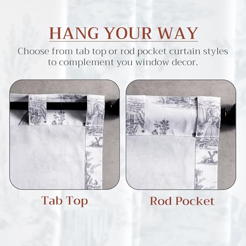Image of Maison d' Hermine Curtains for Living Room 100% Cotton 50 inchx108 inch (Pack of 1) | 108 inches long Light Filtering Toile Curtains for Windows with Rod and Loop Pockets - Calais - Paloma Grey (White base)