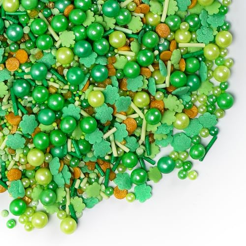 Image of St Patrick's Day Sprinkles, Green Shamrock Sprinkles for Cake Decorating | Edible Pearls, Shamrocks, Gold Coins Confetti, Jimmies, Nonpareils Mix, For Baking, Ice Cream, Cookies, Cupcake Topper