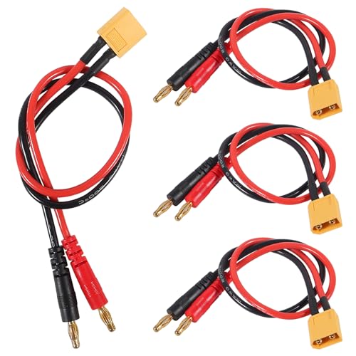 Meimom 4PCS XT60 Male Connector Plug to 4mm Banana Plugs Battery Charge Lead Adapter Cable for RC Helicopter Quadcopter XT60 Lipo Battery with 14AWG 30CM Cable Connector,