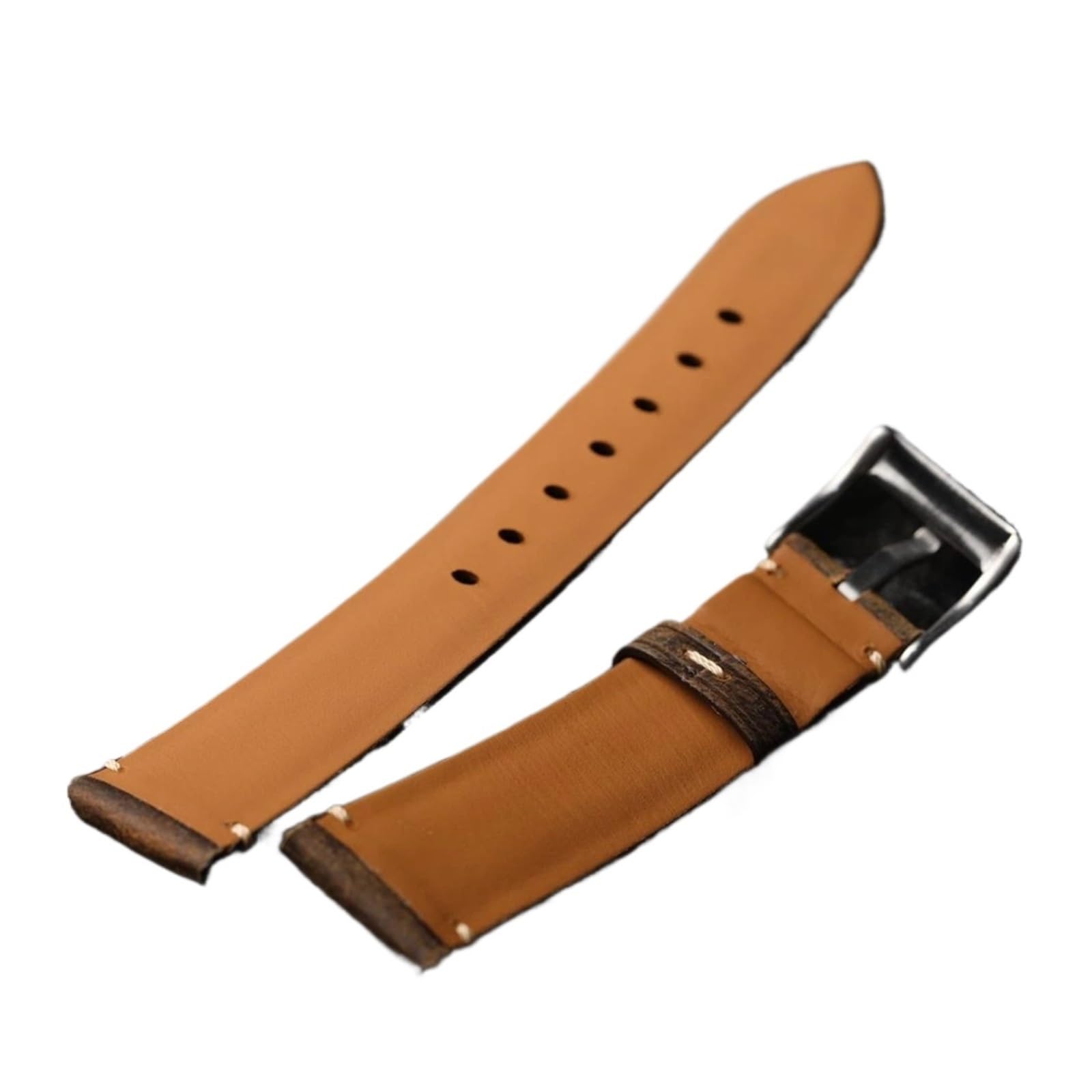 LUGEMA Handgefertigtes Uhrenarmband aus Rindsleder mit Kopfschicht, 18 19 20 21 22 MM, Braun, Vintage-Armband aus gebürstetem Leder, verdicktes Herren-Uhrenarmband