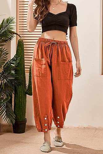 Casual Capri Pants for Women Linen Drawstring Elastic Capris Crop Relaxed Fit Cotton Wide Leg Capri Wide Leg Pants3
