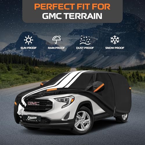 Image of Kayme Waterproof Car Cover for GMC Terrain (2009-2026) Heavy Duty | Gift with Tape /Towel /Bag, Outdoor Full Exterior Cover Rain Snow Sun UV Protection, Soft Cotton Inner Protect Vehicle Paint