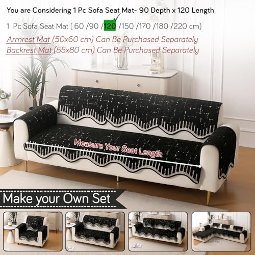 Image of HOKIPO Premium Supple Soft Wavy Sofa Cover Mat with Curve for 1 /2 /3 Seater and L Shape Sofa. Make Your Own Sofa Cover Set, Mat Length 90(D) x 120(L) cm, Black (AR-5974-BLK)