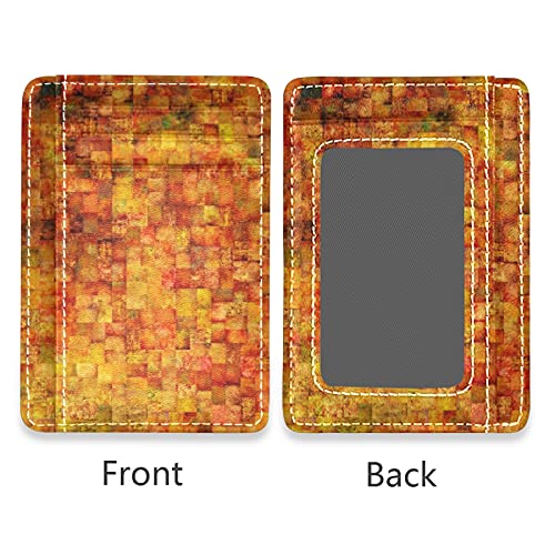 Vintage Mosaic Orange Thanksgiving Autumn Fall Theme Slim Minimalist Wallet, Front Pocket RFID Blocking Leather Credit Card Holder, Case Protector Covers for Men Women2
