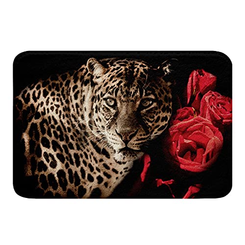 Loussiesd Leopard Rose Badematte 50x80cm für Safari Gepard Badezimmerteppich rutschfest 3D Wild...