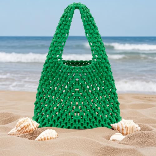 Image of Naimo Straw Beach Bag Woven Rattan Shoulder Bag Fishing Net Handbag Cotton Rope Tote Summer Crochet Hobo Bag