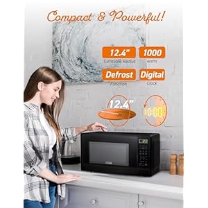 Commercial chef 11 cu ft microwave with 10 power levels small microwave with push button 1000w countertop microwave with kitchen timer door lock digital controls black  urban country home decor