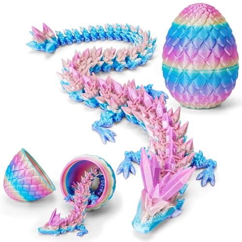 TBOLINE 12' 3D Printed Dragon Egg, Cool 3D Printer Articulated Crystal Dragon Toy for Boys Kid Teen, Animals Fidget Toy Dinosaur Eggs for 5-7 4-6 8-12 Year Old Boys Kid Girls