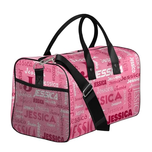 Personalized Name Sport Duffel Bags, Custom Overnight Weekender Bag Sleepover Bags Workout Bag for Cheer Dance Gymnastics, Pink3