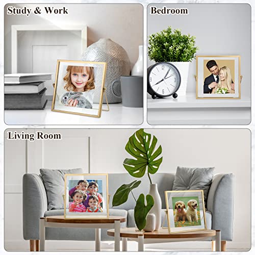 12 Pack Floating Gold Frame Glass Photo Frame Collection Vintage Metal Minimal Ornate Easel Stand Photo Frames Vertical Glass Frame For Pictures Photos Desk Tabletop Display 4 X 4 Inch(Gold) #TOP6