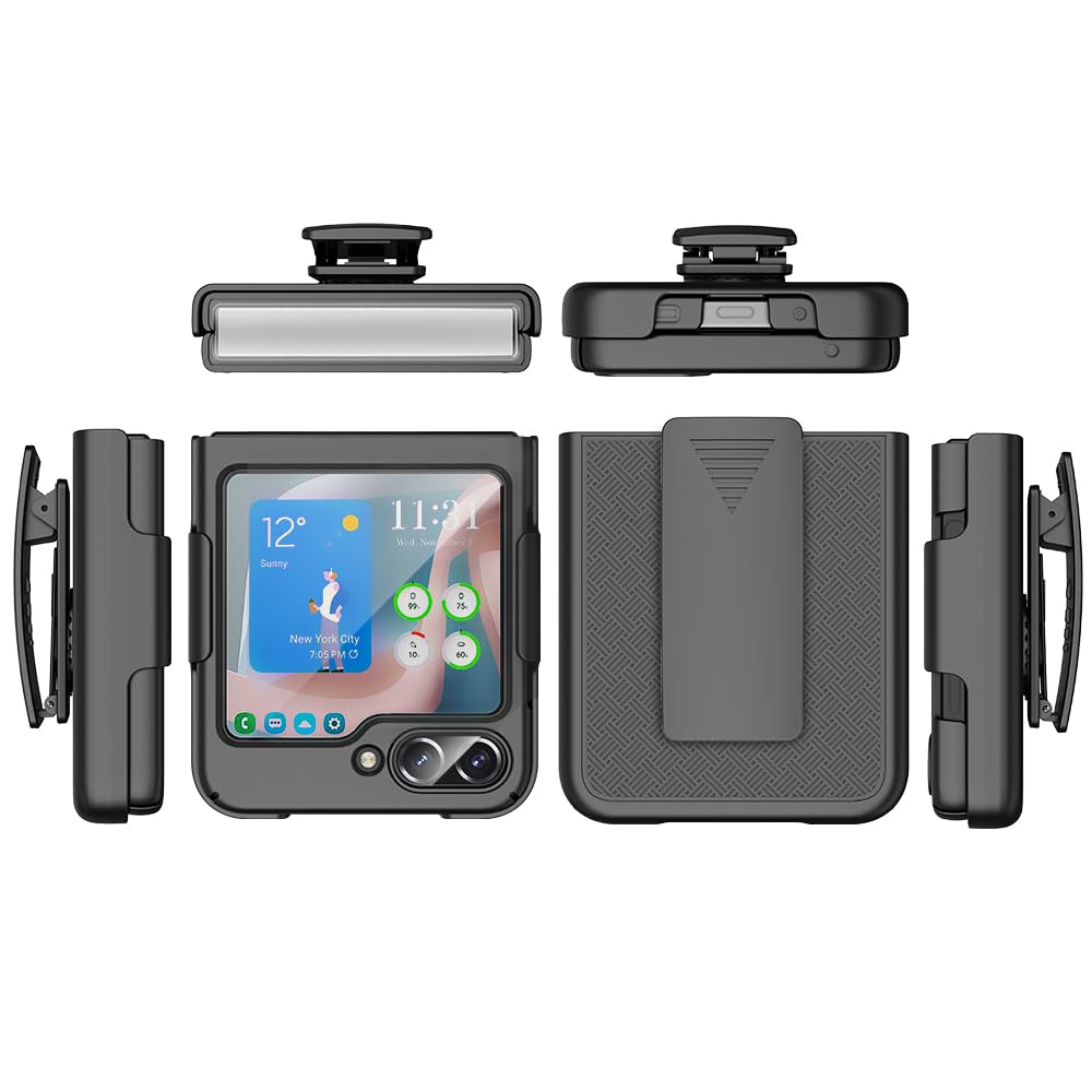 Customerfirst for Samsung Galaxy Z Flip 5 2023 Phone Case, Phone Holster with Kickstand Case with Screen Protector, Swivel Belt Clip
