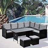 Garten-Lounge Set Polyrattan Lounge-Möbel Sitzgruppe Garten Schwarz - 2