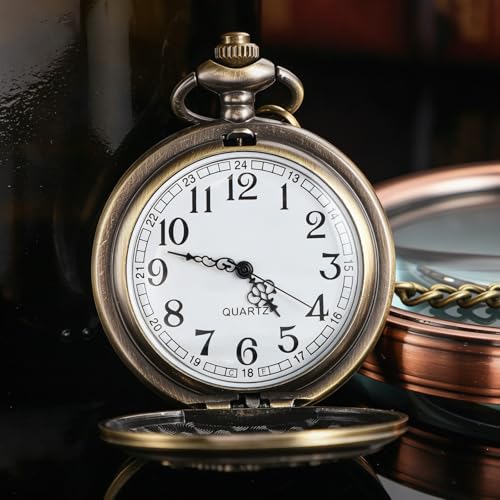 Image of Deer Pocket Watch for Men Pocket Watches with Chain Gift for Father's Day | Vintage Deer Case Pocket Watch Mens Quartz Watches with Chains Christmas Graduation Birthday Gifts Fathers Day