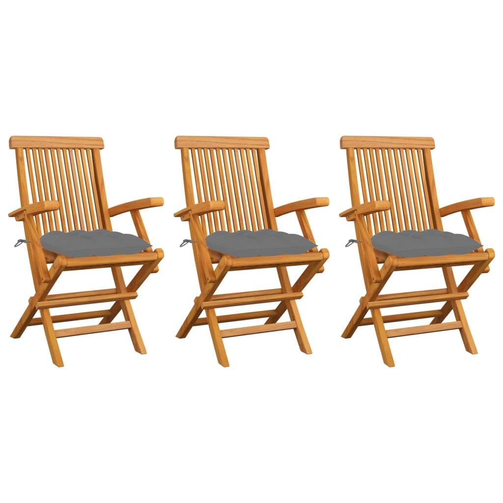 Chaises de jardin avec coussins en bois de teck massif gris vidaXL