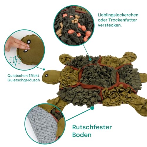 Emmi-pet Schnüffelteppich Schildkröte - Intelligenzspielzeug für Hunde 52x71cm | Geruchstraining & Belltraining | langsames Fressen | maschinenwaschbar | freundliches & weiches Material