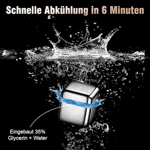 Wiederverwendbare Eiswürfel Edelstahl, Ice cube trays, 304 Edelstahl, Packung mit 12 Eiswürfel, Mit hoher Kühltechnologie, Gefrorene gefrorene Eiswürfel für Wein, Wodka, Getränkesaft oder Limona