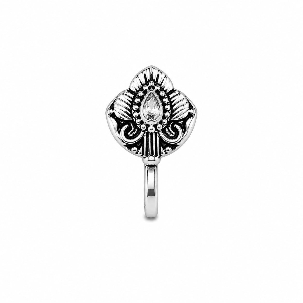 anuradha Plus Jewellery Dazzling Oxidised silver finishing Floral shape Nose Pin | Ring | Without Piercing | Adjustable | Nose Ring | Nathiya|Nathani | For Festival |Navratri For womens & Girls.-picture-32
