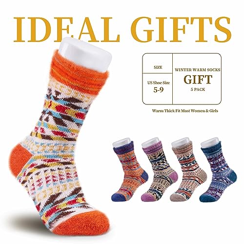 Image of ICEIVY Socks Women, Soft Knit Wool Winter Thick Warm Cabin Fuzzy Crew Women Socks 5 Pack
