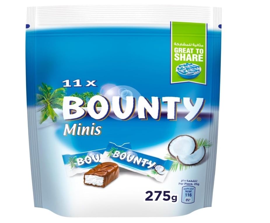 Bounty Minis Milk Chocolate Bars Creamy Coconut Filling Coated in Smooth Milk Chocolate 275 grams (Packaging may vary)