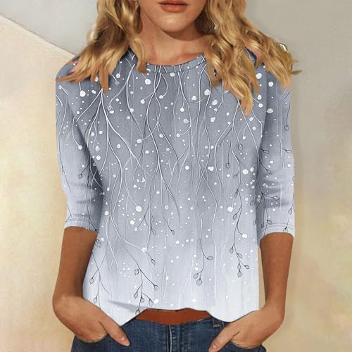 Image of 3 /4 Sleeve Tshirts Shirts for Women Vintage Flowers T Shirt Crew Neck Going Out Tops Elbow Length Sleeve Tops