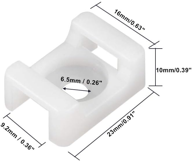 uxcell Cable Tie Mount Base Saddle Type Wire Holder Nylon 9.2mm Hole Width White 50Pcs