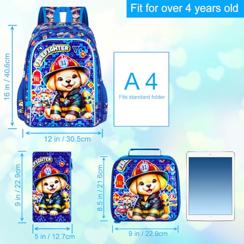 Image of 16 inch Boys Backpack, 3Pcs Dog Bookbag with Lunch Box, Kids School Backpacks Set for Elementary Preschool Kindergarten(Blue)
