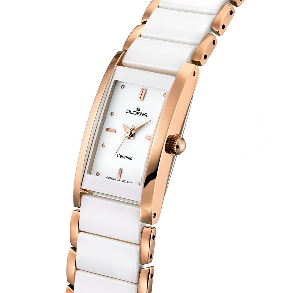 Dugena Damen Quarz-Armbanduhr, Keramik, Gehärtetes Mineralglas, Quadra Ceramica