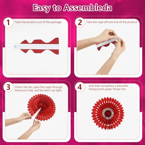 Image of 18 Pcs Pink Set Hanging Paper Fan, Hanging Honeycomb Round Paper Fans for Weddings, Birthdays, Baby Showers, Classroom, Events Ceiling Party Supplies Decorations