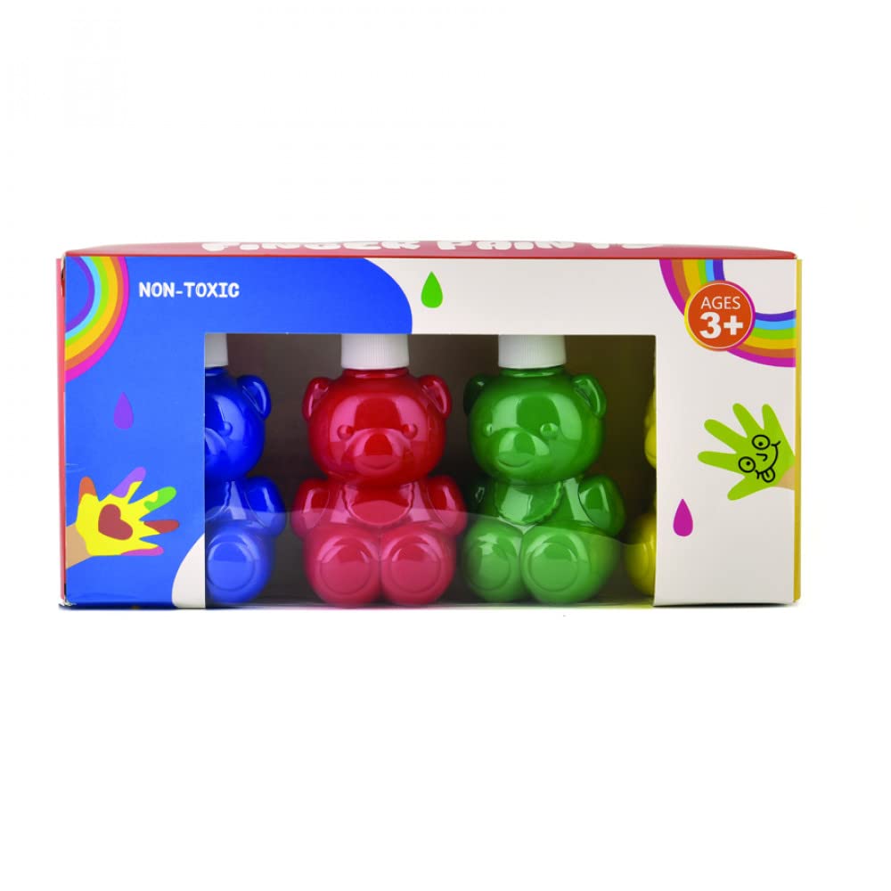 Scoobies Finger Paints | Cutesy Teddy Bear Design | 250ML Bottles | Pack of 4 with Dispenser | Non-Toxic | Kids Organic Paint | Easy to Wash