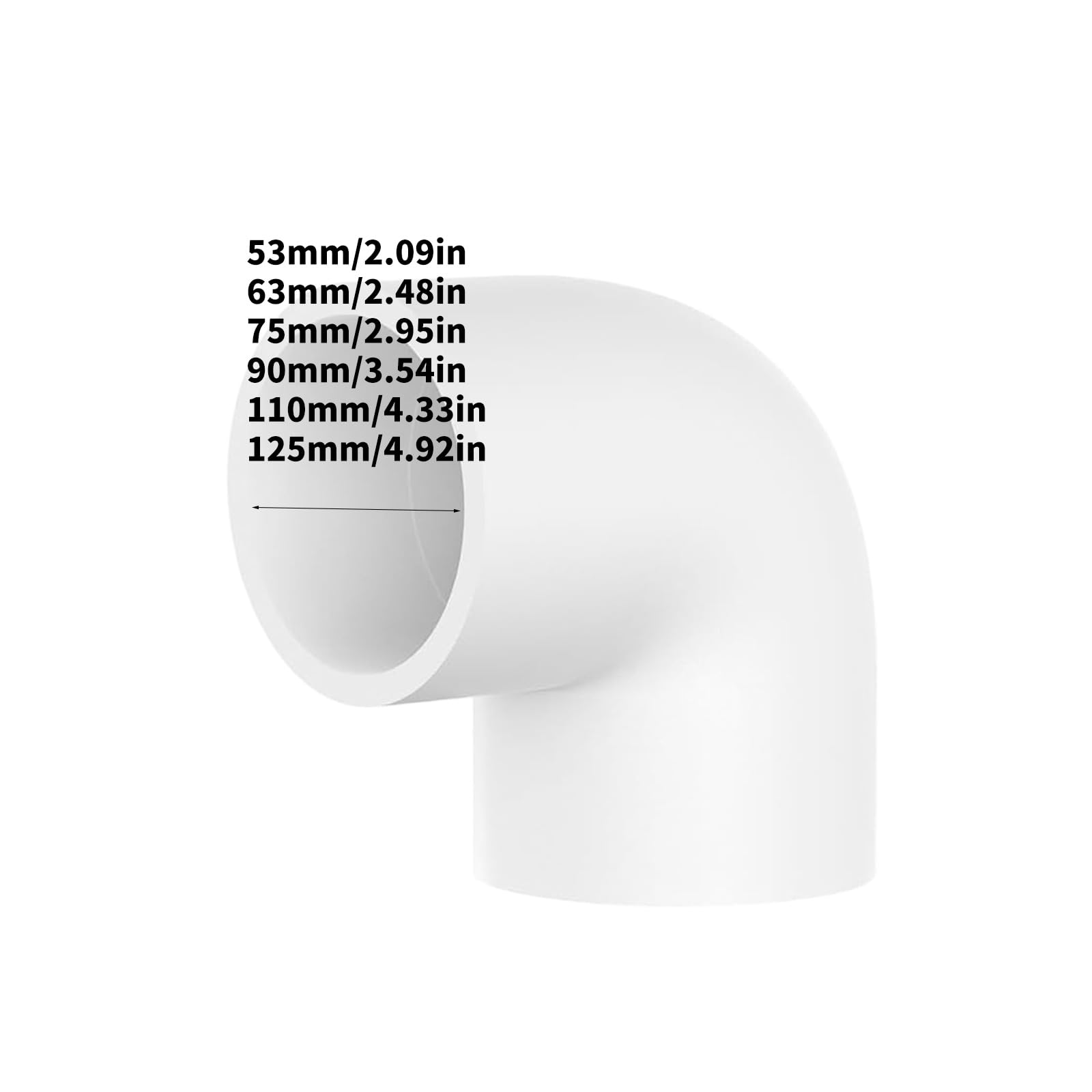 Raccordi a gomito per tubi in PVC da 90 gradi, 90MM