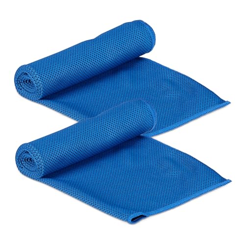 Relaxdays Kühlendes Handtuch 2er Pack Mikrofaser Kühltücher Hals Sport & Fitness Kühlhandtuch 90 x 30 cm blau