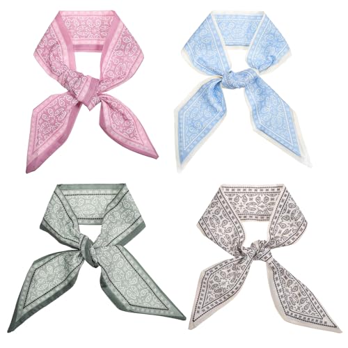 Scarf Bags for Women 4Pcs Elegant Handbag Scarfs Band Hair Neck Scarves Multifunctional Boho Scarves Headbands Satin Narrow Scarf for Bag Hair Accessories Gifts