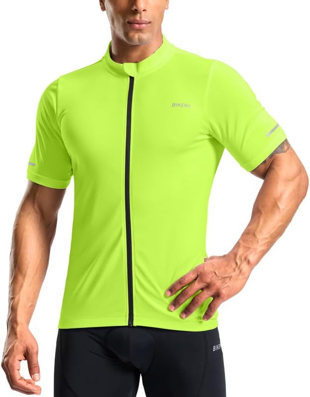Men's Cycling Jersey Full Zip 3+1 Rear Pockets Short Sleeve UPF 50+ Bike Shirt Moisture Wicking Biking Shirts for Men