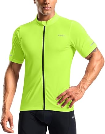 Bikewa Mens Cycling Jersey Full Zip 3+1 Rear Pockets Short Sleeve UPF 50+ Bike Shirt Moisture Wicking Biking Shirts for Men
