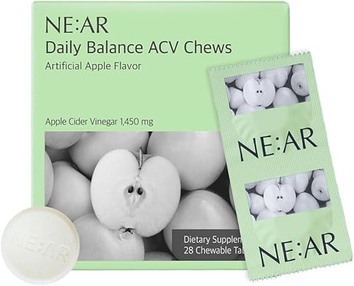 NEAR Daily Balance ACV Masticables 1,530 mg de vinagre de sidra de manzana 10 ingredientes sinérgicos y 10% de acidez total K-Chewables similares