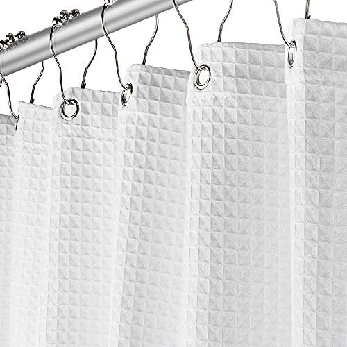 Creative Scents Fabric White Shower Curtain for Bathroom – Spa, Hotel Luxury Matt Waffle Weave Square Design, Water Repellent, 230 GSM Weighty Cloth, 72″ x 72″ for Decorative Bathroom Curtains